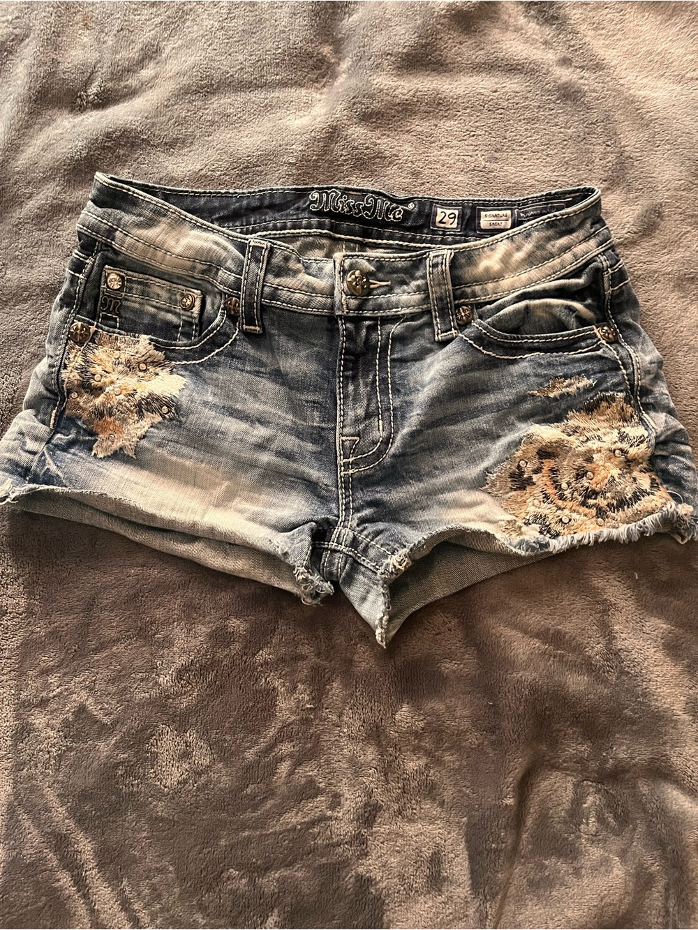 Miss Me Light Blue Embroidered Distressed Denim Shorts